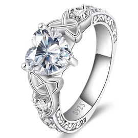 LOIPURI 2CT Moissanite Engagement Ring for Women, D Color VVS1, Heart Shaped Celtic Knot, 925 Sterling Silver Wedding Anniversary Valentines Promise Gift for Her, Size 7.5