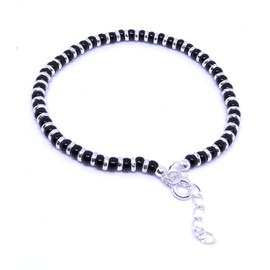 DHRUVS COLLECTION Exclusive 925 Pure Silver Nazariya Black Crystals Bracelet for Boys, Girls & Women - 6.25 Inches