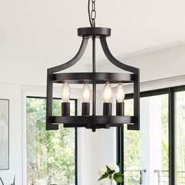 AOLALA Farmhouse Chandelier Rustic Black Hanging Pendant Light Fixture, Adjustable Metal Lantern lCeiling Light for Kitchen Island Dining Room Living Room Bedroom Foyer Entry
