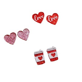 Valentine's Day Earrings Set Love Heart Shaped Acrylic Stud Earrings for Women Lightweight Rose Flower Envelope Arrow Heart Bear Tape Drop Earrings Holiday Jewelry Gift -Set 3