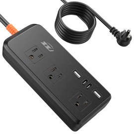 Outdoor Power Strip Weatherproof, 7-in-1 Surge Protector with 3 Wide Outlets 2USB A and 2USB C,1875W/15A, 6FT Flat Plug Multi-Plug Outdoor Extension Cord for Indoor Outdoor, UL FCC Listed