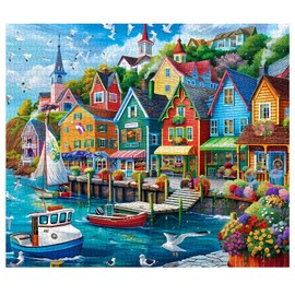 Jigsaw Puzzles 1000 Pieces for Adults-Colorful Seaside Town Hardboard Puzzle-Challenging Puzzle Perfect for Game Nights-DIY Home Wall Decor-Art Puzzles Colorful Coastal Town 27" x 20"