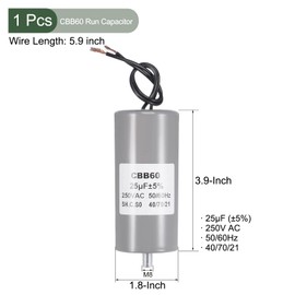 YOKIVE CBB60 Run Capacitor, 250V AC 25uF 50/60Hz with 2 Wires Round Run Capacitor, Low Loss, Great for Washing Machines Motor (Gray, 98x45mm)