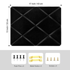 Aitakatta Black Fabric Memo Bulletin Board, 17x13 inches Velvet Pin Board for Wall, Vision Board Message Board Cork Board with Criss-Cross Ribbons for Home Office School Wall Decor(BK Velvet,4333)