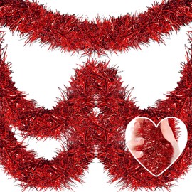 50 Feet Christmas Tinsel Garland, Metallic Twist Garland Wall Hanging Tinsel Garland Backdrop for Parade Floats, Christmas Eve, New Year, Valentine's Day Party Decorations (Red, 2in x 50ft)