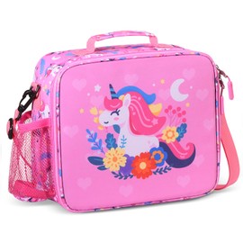 rockpapa Kids Lunch Bag for Kids with Strap, Waterproof, Stain & Oil-Resistant, Insulated LunchBag, Reusable Lunch Tote Bag Holds Lunch Box, Water Bottle & Snacks for School (Pink Unicorn)