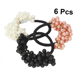 Vaguelly 6pcs Pearl Hair Ties for Stretchy Ponytail Holders Black Durable Hair Accessories for Everyday Wear and Special Occasions