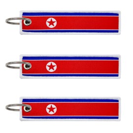 LLBFHH 3 Pcs North Korea Country Flag Keychain,Woven label Key Chains for Car Keys,Fabric Key Chains Men and Women,Used for Various Decorations., North Korea, Small