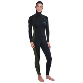 Women Full Body Stinger Suit Hooded UV Swimsuit + Pocket UPF50+ Chlorine Resistant Black XS