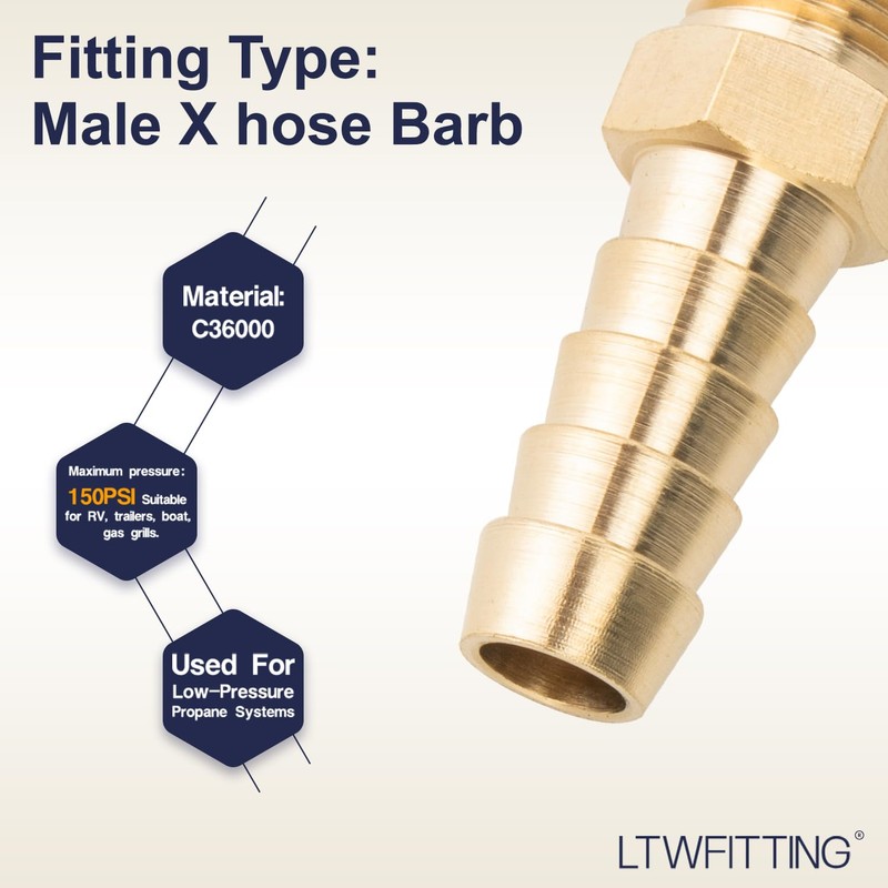LTWFITTING Brass Barbed Fitting Coupler/Connector 1/8" Male BSPT x 5/16"(8mm)