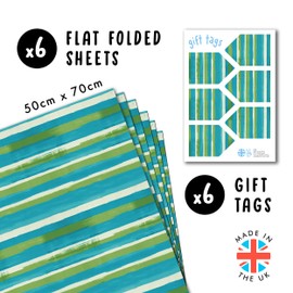 CENTRAL 23 Green And Blue Striped Wrapping Paper - 6 Sheets Of Gift Wrap For Men And Women - For Birthday Wedding Baby Shower Christmas - Comes With Stickers