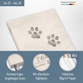 Häfft® Chäff-Timer Mini Pocket Calendar 2025/2026 A6+ "Paws" Diary Small with 1 Week on 2 Pages, Weekly Planner, Calendar, Organiser - Sustainable and Climate Friendly