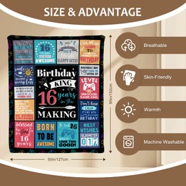 Yasrlvun 16th Birthday Gifts for Boys 16th Birthday Blanket 50“ x 60" Boys 16th Birthday Gifts Sweet 16 Year Old Gifts for Boy 16th Birthday Ideas