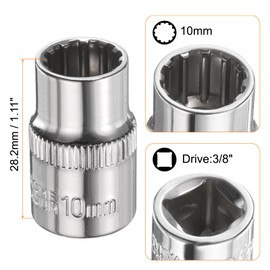 sourcing map 2pcs 12 Points Socket 3/8" Drive 10mm Metric Shallow Impact Socket Cr-V Steel Chrome Plating Flip Sleeve Nut Driver Wrench for Home Auto Nuts Bolts Repair