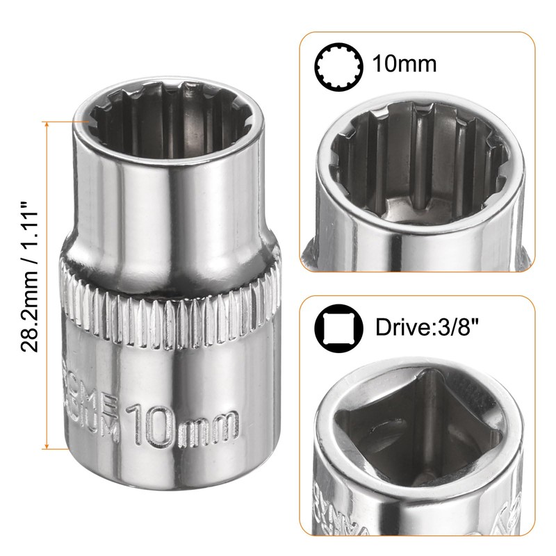 sourcing map 2pcs 12 Points Socket 3/8" Drive 10mm Metric