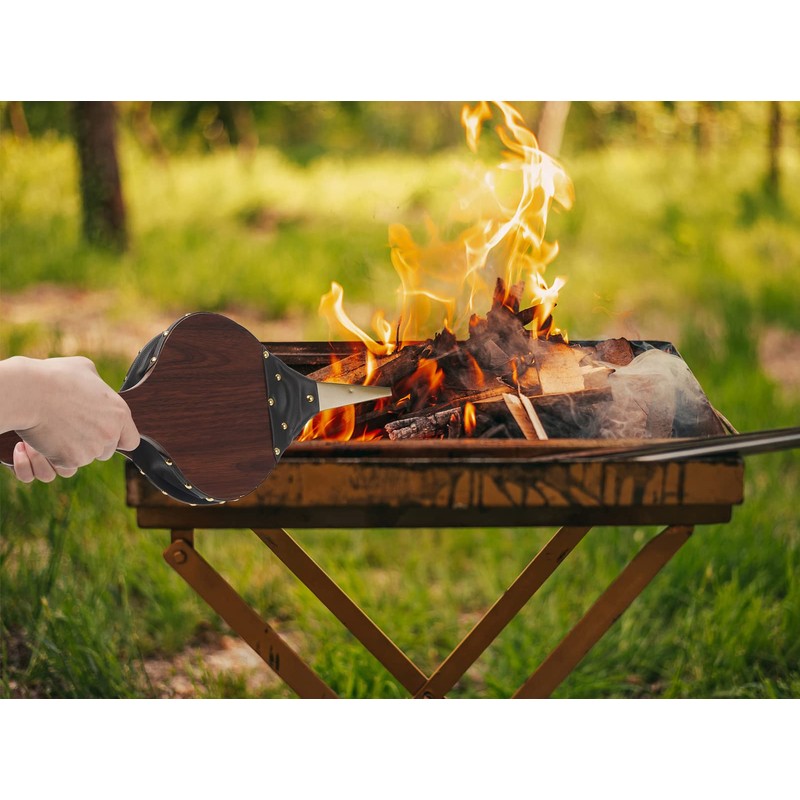Wood Fireplace Bellows 17''x7.5'' with Hanging Leather Strap, Brown Air