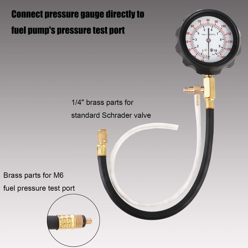 YSTOOL Fuel Pressure Tester Gauge Kit 140PSI Automotive Engine Injector