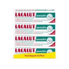 LACALUT Sensitive Toothpaste, Pack of 4, For Gentle Dental Care, Reduces Pain Sensitivity, Protects Teeth and Gums, 4 x 75 ml
