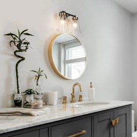 KSANA 2-Light Gold & Black Vanity Light Fixtures Over Mirror, Modern Wall Mount Brass Bathroom Sconce with Clear Glass, Mid-Century Gold Vanity Lighting for Bathroom, Makeup Dressing Table, Bedroom