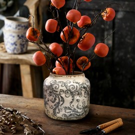 CNDSE Vintage Northern Europe Ceramic Flower Pot,5.9 * 6.3in Simple Relief Flower Pot, Suitable for Decorative Artwork for Offices, Homes, Hotels, Restaurants, etc. (Grey)