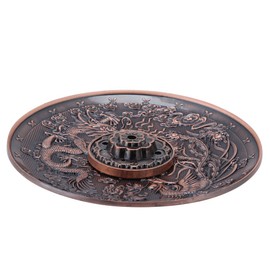 Incense Plate Holder Vintage Incense Burner Cover Bronze Chinese Dragon Phoenix Tibetan Incense Plate Vintage FengShui Decoration(Red Bronze)