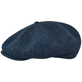 Sterkowski Peaky Style Cap | 100% Harris Tweed Newsboy Cap for Men | Flat Cap Mens Newsboy Caps for Men Baker Boy Wool Cap Warm Hat Men Paperboy Hat Flat Peaks Caps Retro Hat 62 cm Blue/Black
