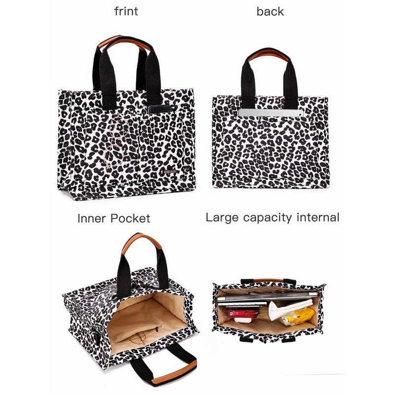 Creative Leopard Print Tote Bag Set, Large Capacity Waterproof Printed