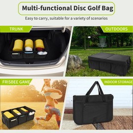 ITHWIU Disc Golf Storage Bag 24 X 15 X 10 Inch with Cover Large Capacity with 3 Dividers and 10 Side Pockets, Each Divider can hold 24+ Discs, Entire Bag Can Hold up to 72-80 Discs, Black