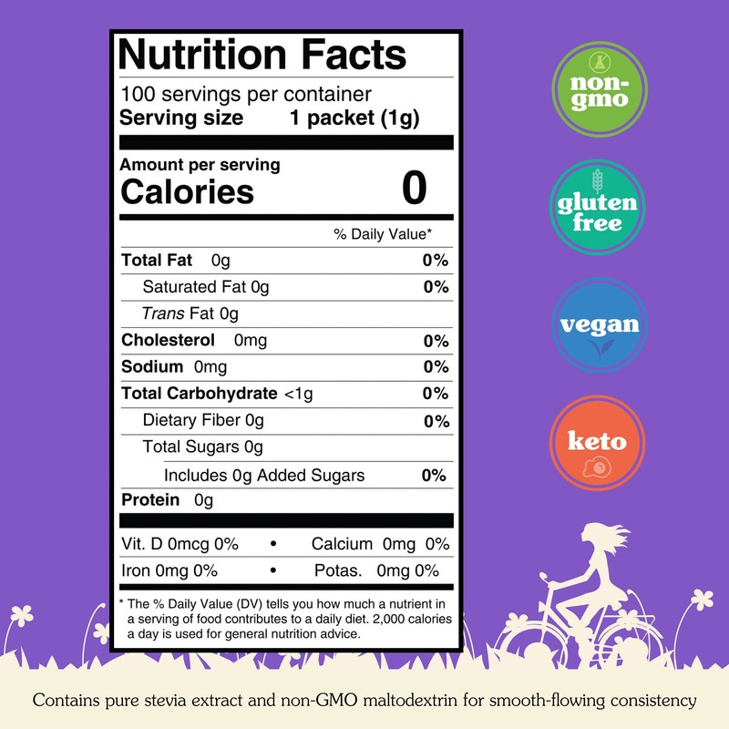 NuNaturals White Stevia Powder Packets, Single-Serve, Zero Calorie Sugar Substitute,