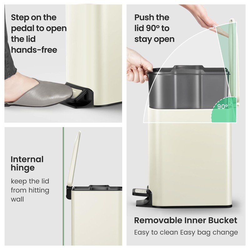 Cesun Small Bathroom Trash Can with Lid Soft Close, Step