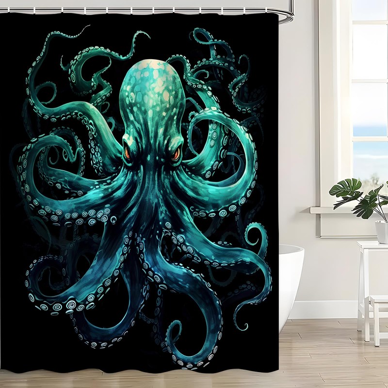 Octopus Shower Curtain Green Octopus Tentacles Ocean Vintage Sea Wildlife
