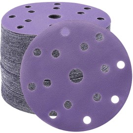 STEBRUAM 50pcs 150mm Sanding Discs 150 Grit 15 Holes Hook and Loop Sanding Pads for 6Inch Random Orbital Sander Purple