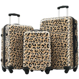 Merax Luggage Set Carry On Luggage with TSA Lock Hard Shell Suitcases & Travel Bag Dual Spinner Wheels Lightweight Durable Travel Set (Brown Leopard, 3 PC(20+24+28))