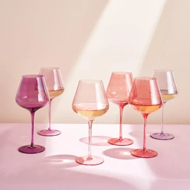 Khen Colors of Love Crystal Pink & Red Wine Glasses Set – 6 Elegant Italian Style Tall Stemmed 24oz Glassware for Everyday, Anniversaries, Weddings, Gifts for Wife, Friends.