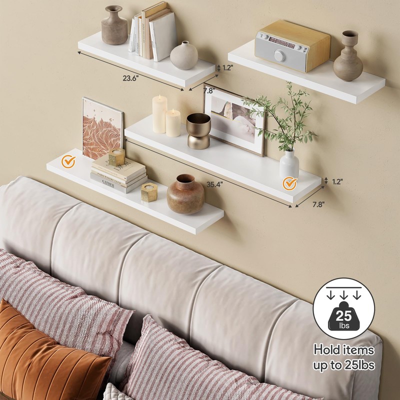 Forbena White Floating Shelves for Wall 36 Inches Long, Modern