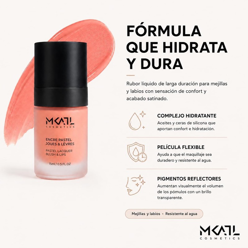 Rubor Líquido Profesional Coral Makeup Atelier Tono Vibrante Luminoso, Efecto