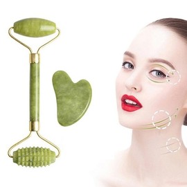 OC1260 Skin Care Massage Natural Jade Textured Roller Gua Sha Set 2ea