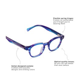 eyebobs - Bitty Witty | Premium Reading Glasses for Men and Women | Round Frame for Narrow Faces, Teal and Brown Plaid, 1.25