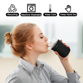 16oz Beer Can Glass Sleeve Soda Beer Can Cooler Holder Non-slip Neoprene Glass Tumbler Cup Sleeves 2 Pack, Insulators Cover for Party Beverages Drink Can (Black x2)