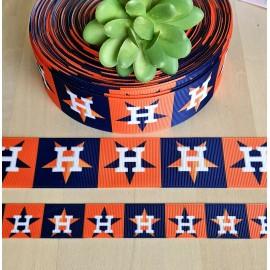 Unbranded 7/8 & 1.5" (1YD) Houston Astros Grosgrain Ribbon Baseball Cheer Hair Bow Ribbon  - 7/8"