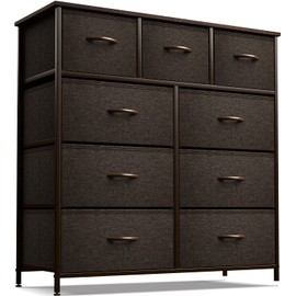 Sorbus Dresser with 9 Drawers - Furniture Storage Chest Tower Unit for Bedroom, Hallway, Closet, Office Organization - Steel Frame, Wood Top, Easy Pull Fabric Bins (Brown)