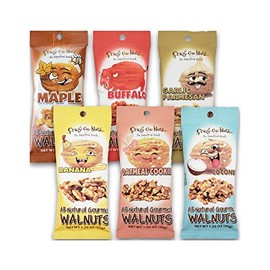 Crazy Go Nuts Walnuts Sampler (Banana, Buffalo, Coconut, Garlic Parmesan, Maple, Oatmeal Cookie) - Glazed Walnuts, Gluten Free, Superfood, Natural, Omega 3 Fatty Acids, and Antioxidants - 6-Pack