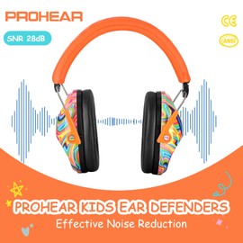 PROHEAR 032 Ear Defenders for Children, Hearing Protection for Autistic Toddlers Have Sensory Issues, Kids Adjustable Safety Earmuff, Ideal for Firework, Concert, Study - Orange Graffiti