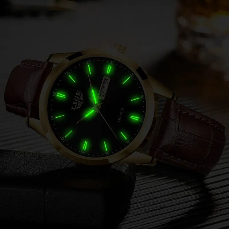 Reloj Cronógrafo Lige LG8970 De Cuero Casual Para Hombre