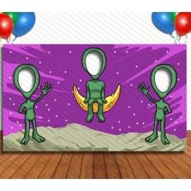 Modern Digital Designs Aliens Theme Face Cutout, 42x72" Photo Stand-in, Party Selfie Photo Prop
