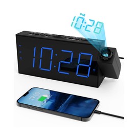 Projection Alarm Clock, Digital Clock with USB Phone Charging,180°Projector Clock,5-Level Dimmer,12/24H,DST,9mins Snooze,Dual Digital Alarm Clocks on Ceiling Wall for Kids,Senior,Heavy Sleepers
