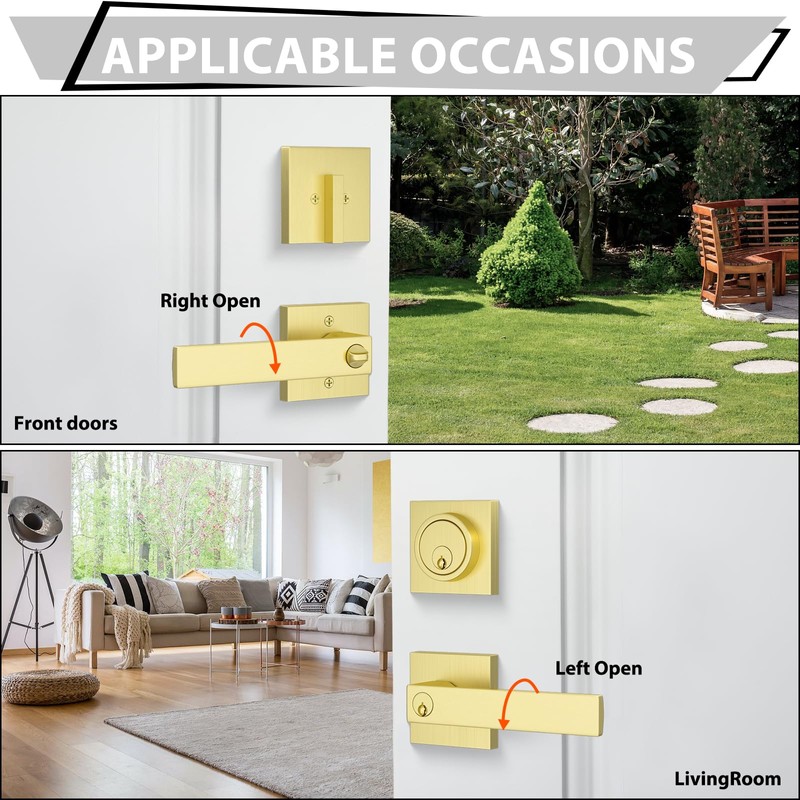 Haidms 2 Pack Gold Exterior Door Lock Set, Front Door