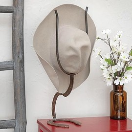 Black Forest Décor - Horseshoe Cowboy Hat Stand - Western Rustic Metal Hat Holder, 8"W x 7"D x 21"H