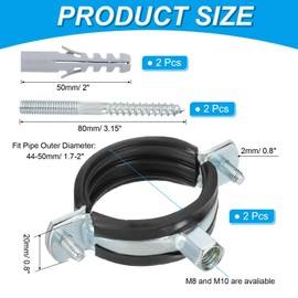 PATIKIL 1.7"-2"/44-50mm Split Ring Pipe Hanger, 2 Pcs Heavy Duty Adjustable Pipe Bracket Clamp Galvanized Iron Wall Ceiling Mount Pipe Strap Support with Screws & Expansion Tube, Black