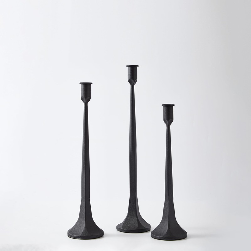 Denique Iron Taper Candle Holder Set of 3, Black Candlestick